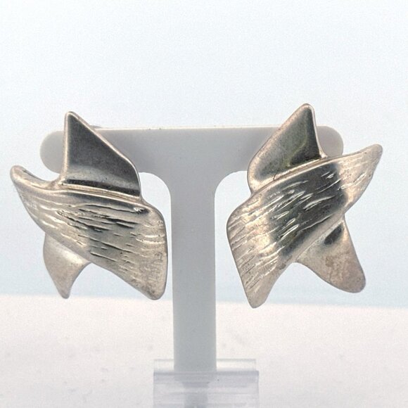 Estate Aires 925 Sterling Silver Abstract Wave Stud Earrings 1.49" EZ Backs - Picture 1 of 8